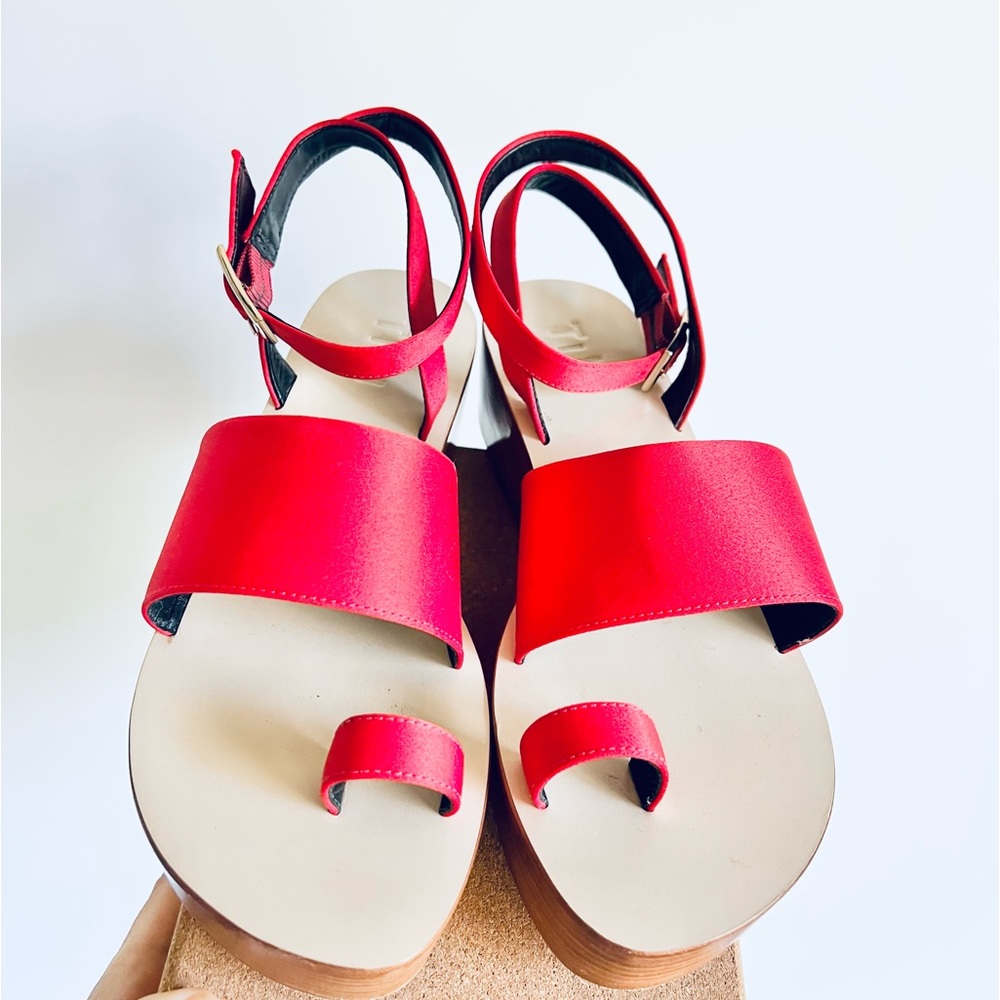 Tibi Janie Satin Flatform Sandal Red Satin Size 8 - Picture 2 of 16